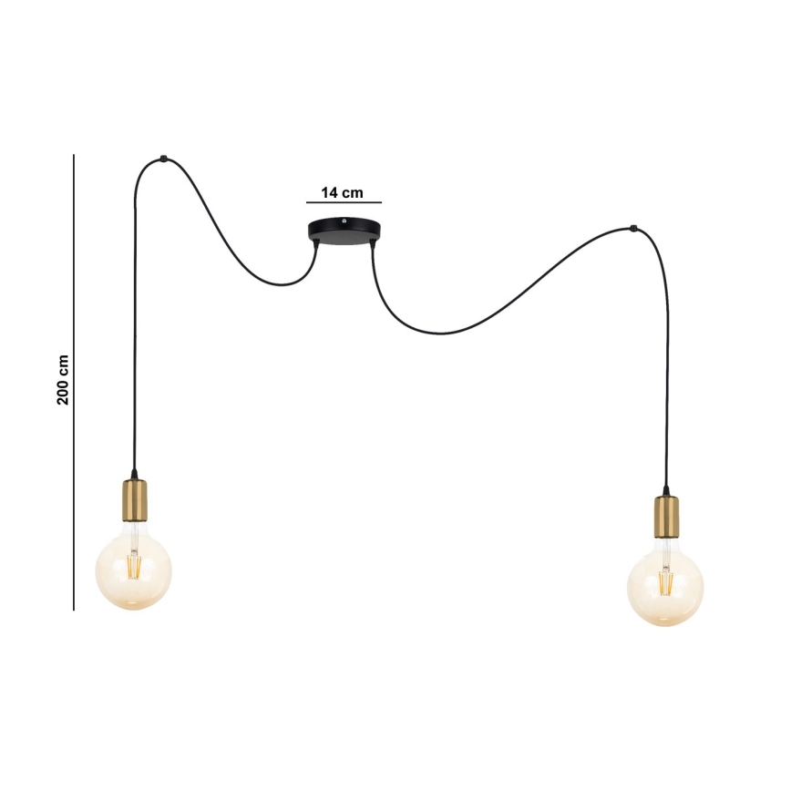Kattokruunu johdossa MIROS 2xE27/60W/230V hämähäkki musta/kulta