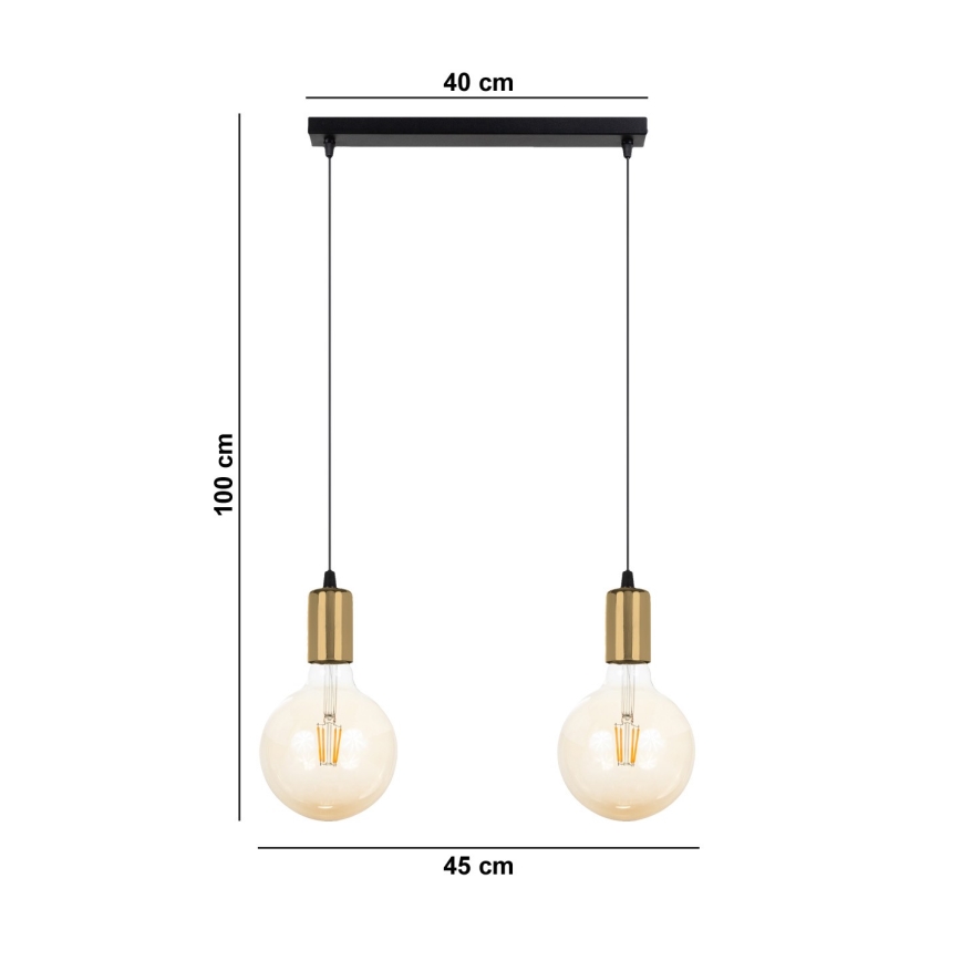 Kattokruunu johdossa MIROS 2xE27/60W/230V musta/kultainen
