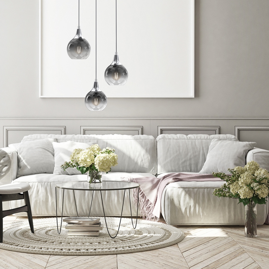 Kattokruunu johdossa MONTE 3xE27/60W/230V mattakromi