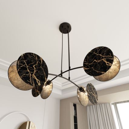 Kattokruunu johdossa MOTIF 4xE27/15W/230V musta/kulta