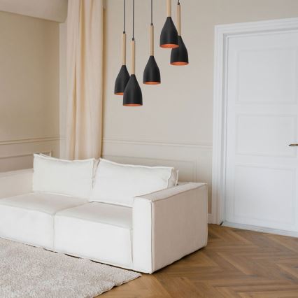 Kattokruunu johdossa MUZA 5xE27/15W/230V musta/beige/kupari/pyökki