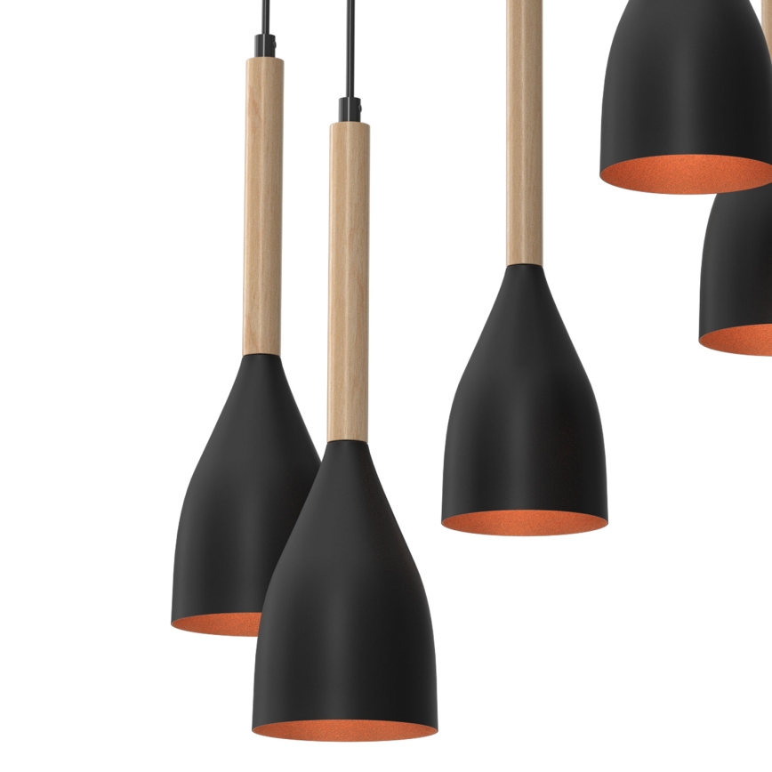 Kattokruunu johdossa MUZA 5xE27/15W/230V musta/beige/kupari/pyökki