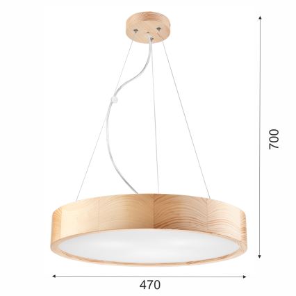 Kattokruunu johdossa NATURAL 3xE27/60W/230V ø 47 cm mänty