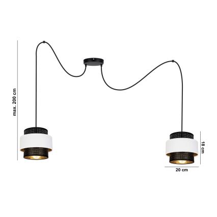Kattokruunu johdossa NESS 2xE27/60W/230V hämähäkki musta/valkoinen