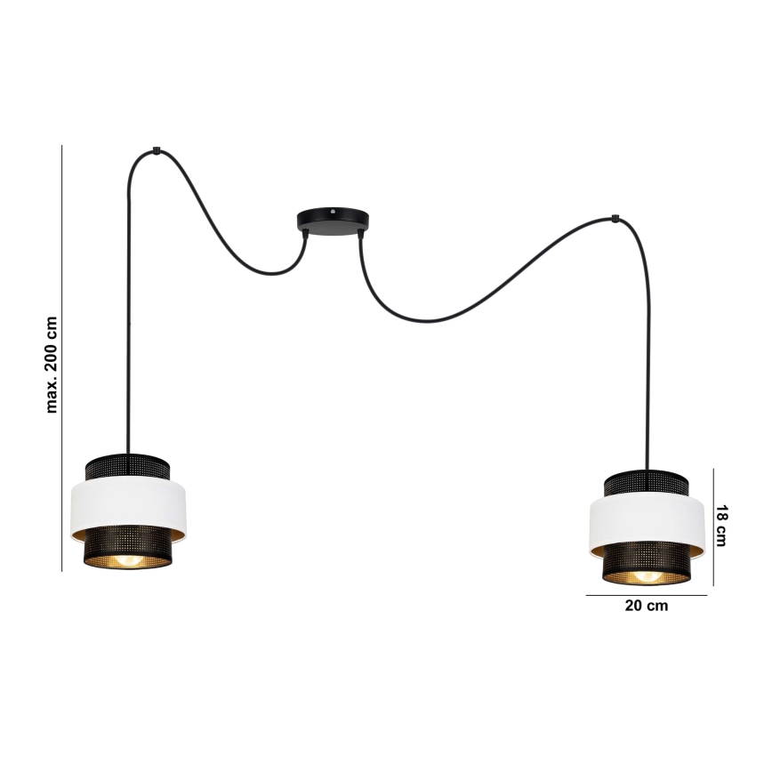 Kattokruunu johdossa NESS 2xE27/60W/230V hämähäkki musta/valkoinen