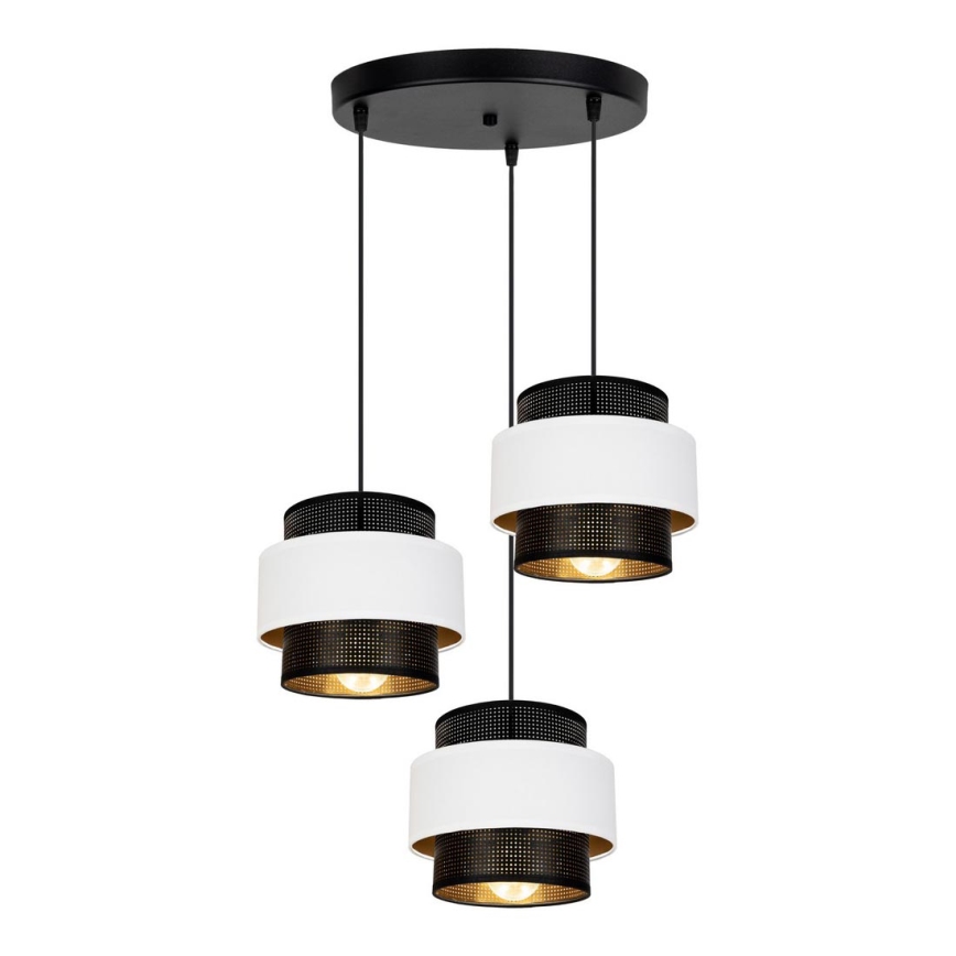 Kattokruunu johdossa NESS 3xE27/60W/230V halkaisija 45 cm musta/valkoinen