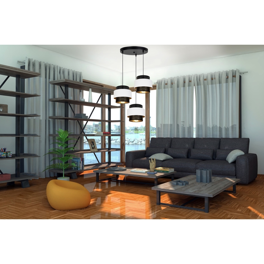 Kattokruunu johdossa NESS 3xE27/60W/230V halkaisija 45 cm musta/valkoinen
