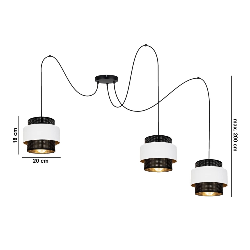 Kattokruunu johdossa NESS 3xE27/60W/230V hämähäkki musta/valkoinen