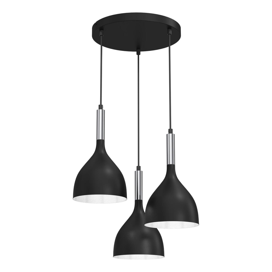 Kattokruunu johdossa NOAK 3xE27/15W/230V musta/kiiltävä kromi