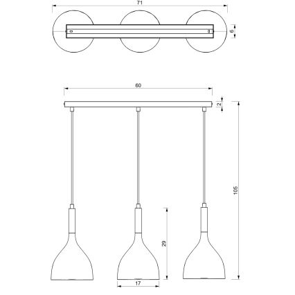 Kattokruunu johdossa NOAK 3xE27/15W/230V musta/kiiltävä kromi