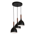 Kattokruunu johdossa NOAK WOOD 3xE27/15W/230V musta/pyökki
