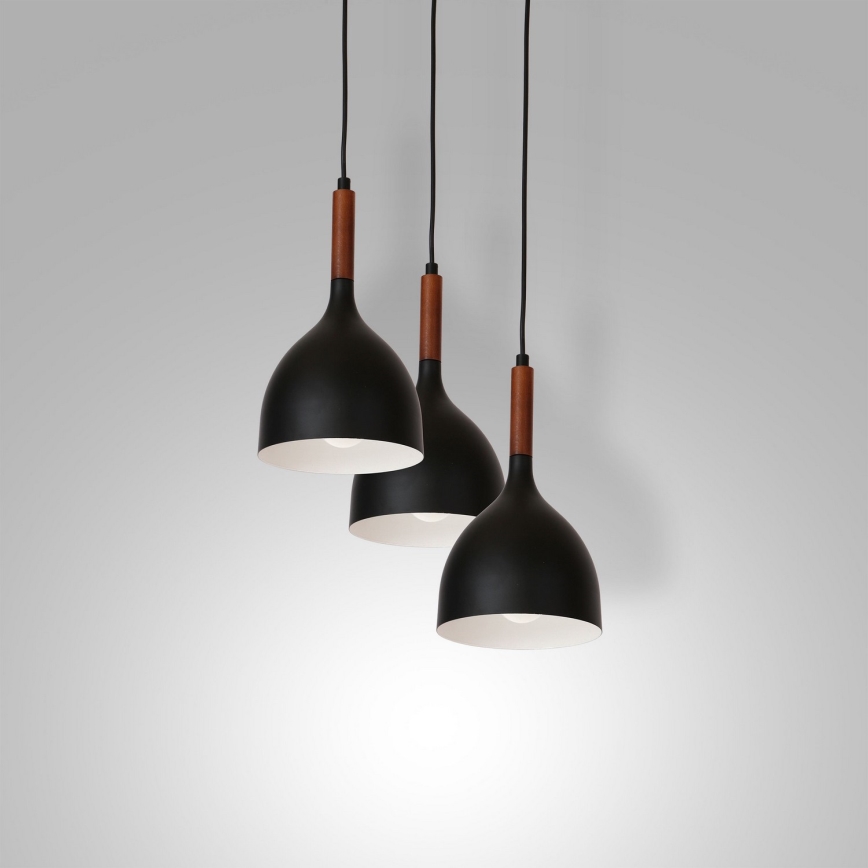 Kattokruunu johdossa NOAK WOOD 3xE27/15W/230V musta/pyökki