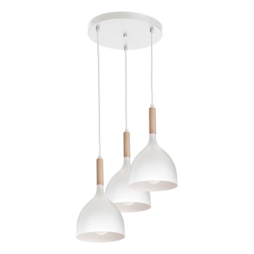 Kattokruunu johdossa NOAK WOOD 3xE27/15W/230V valkoinen/pyökki