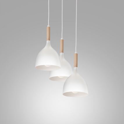 Kattokruunu johdossa NOAK WOOD 3xE27/15W/230V valkoinen/pyökki