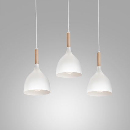 Kattokruunu johdossa NOAK WOOD 3xE27/15W/230V valkoinen/pyökki