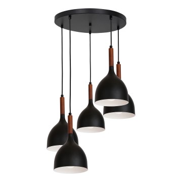 Kattokruunu johdossa NOAK WOOD 5xE27/15W/230V musta/pyökki