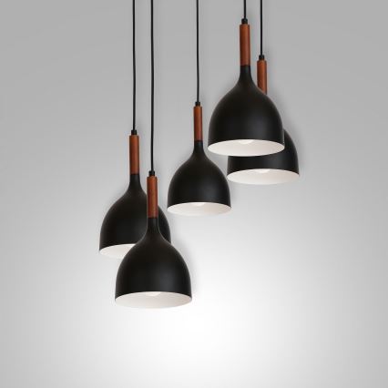 Kattokruunu johdossa NOAK WOOD 5xE27/15W/230V musta/pyökki