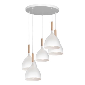 Kattokruunu johdossa NOAK WOOD 5xE27/15W/230V valkoinen/pyökki