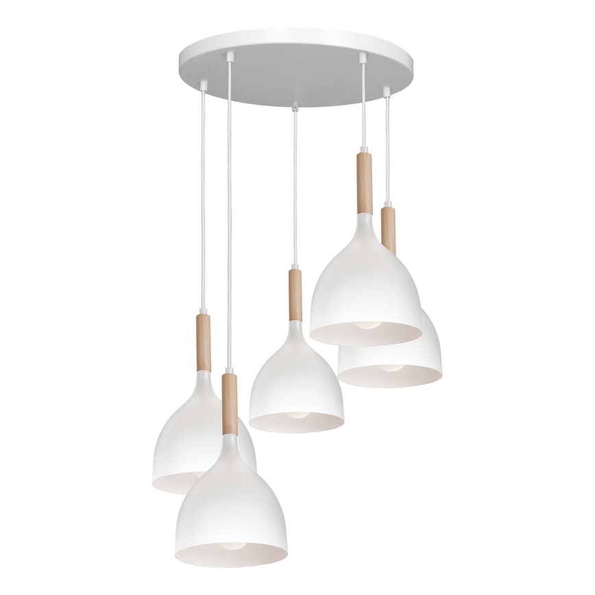 Kattokruunu johdossa NOAK WOOD 5xE27/15W/230V valkoinen/pyökki