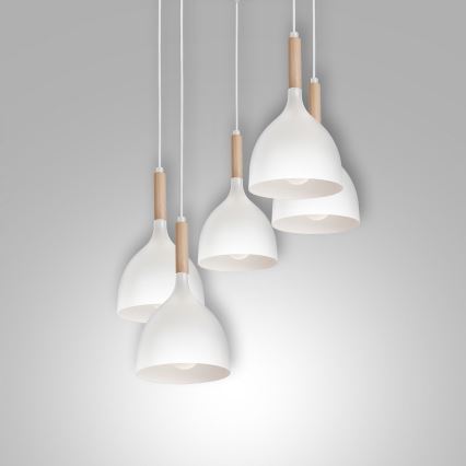 Kattokruunu johdossa NOAK WOOD 5xE27/15W/230V valkoinen/pyökki