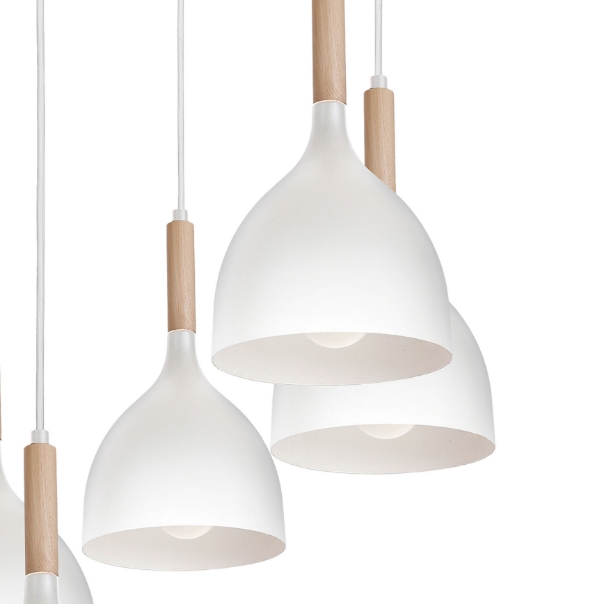 Kattokruunu johdossa NOAK WOOD 5xE27/15W/230V valkoinen/pyökki