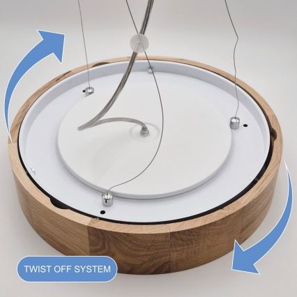 Kattokruunu johdossa OAK 3xE27/60W/230V tammi ø 47,5 cm - FSC sertifioitu