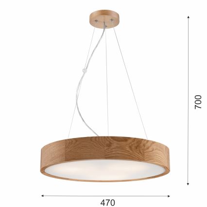 Kattokruunu johdossa OAK 3xE27/60W/230V tammi ø 47,5 cm - FSC sertifioitu