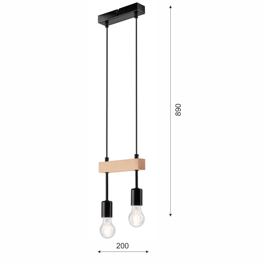 Kattokruunu johdossa ORAZIO 2xE27/60W/230V pyökki - FSC sertifioitu