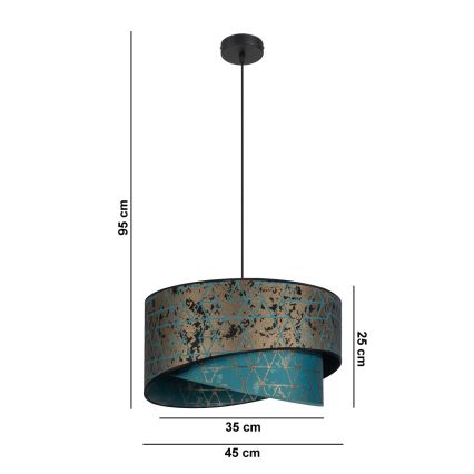 Kattokruunu johdossa REZO 1xE27/60W/230V turkoosi/kulta