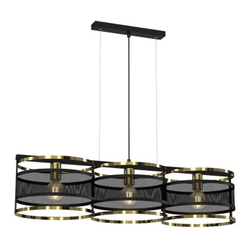 Kattokruunu johdossa RIM 3xE27/60W/230V musta/kultainen