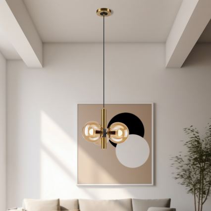 Kattokruunu johdossa ROLLO 3xE14/5W/230V kulta/savuinen beige