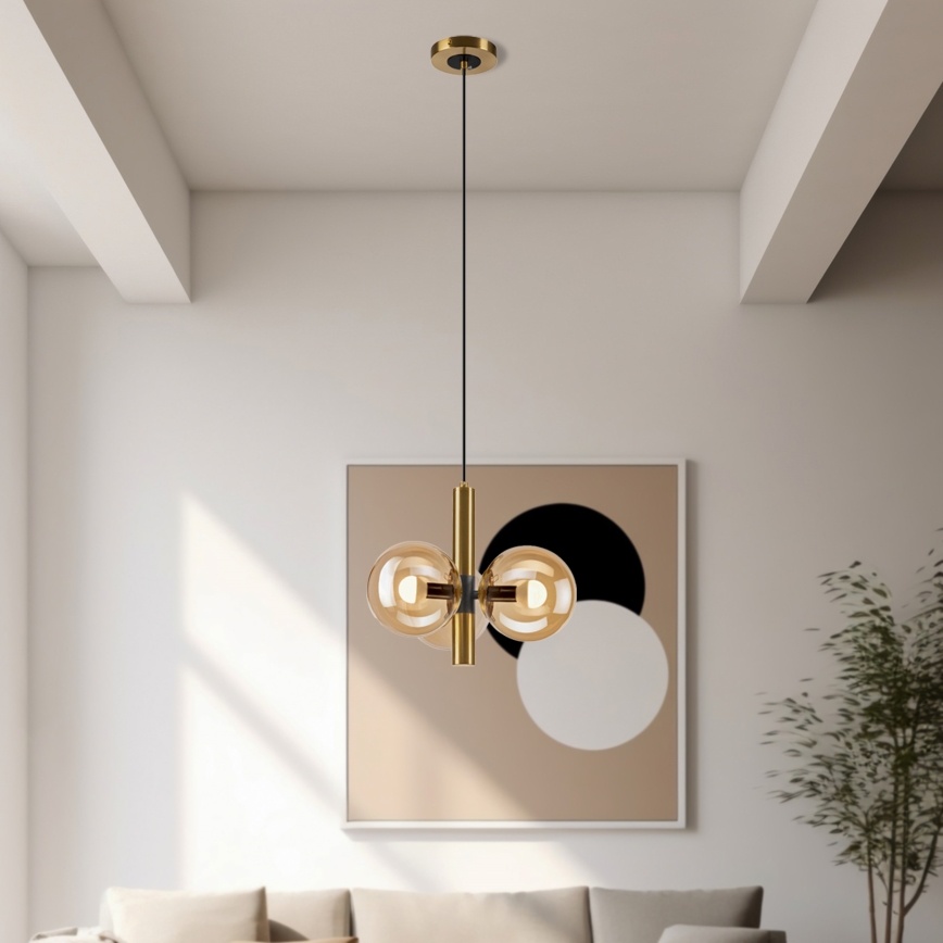 Kattokruunu johdossa ROLLO 3xE14/5W/230V kulta/savuinen beige