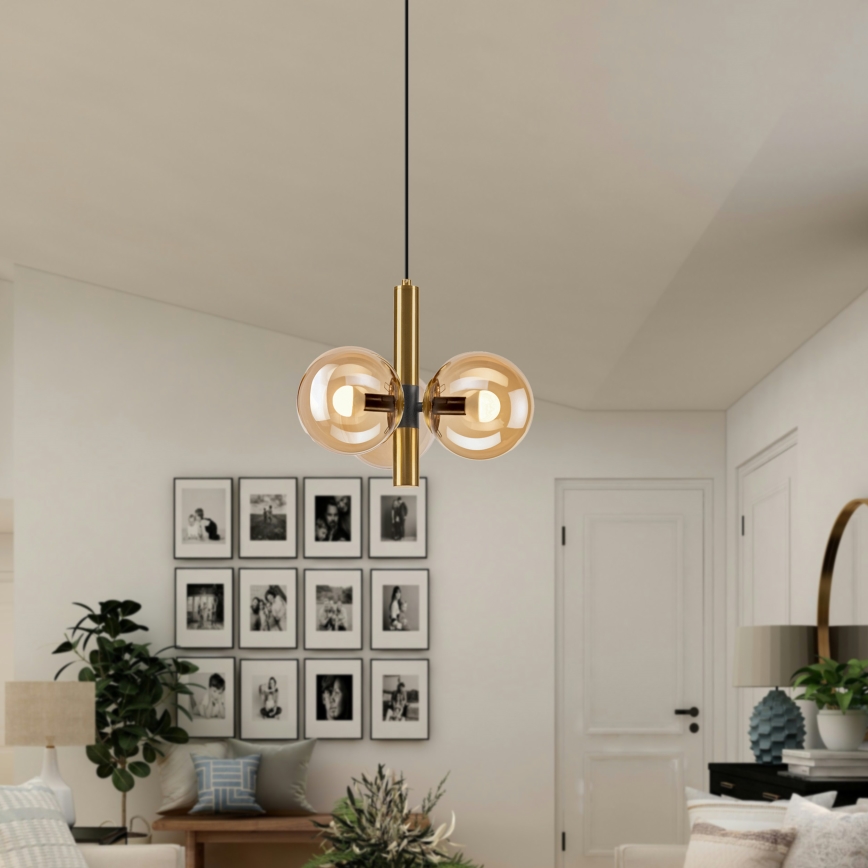 Kattokruunu johdossa ROLLO 3xE14/5W/230V kulta/savuinen beige