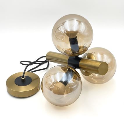 Kattokruunu johdossa ROLLO 3xE14/5W/230V kulta/savuinen beige