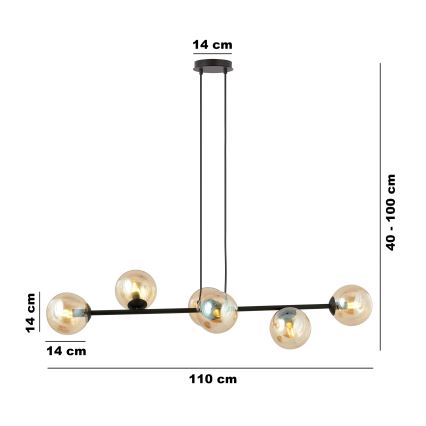 Kattokruunu johdossa ROSSI 6xE14/10W/230V musta/beige