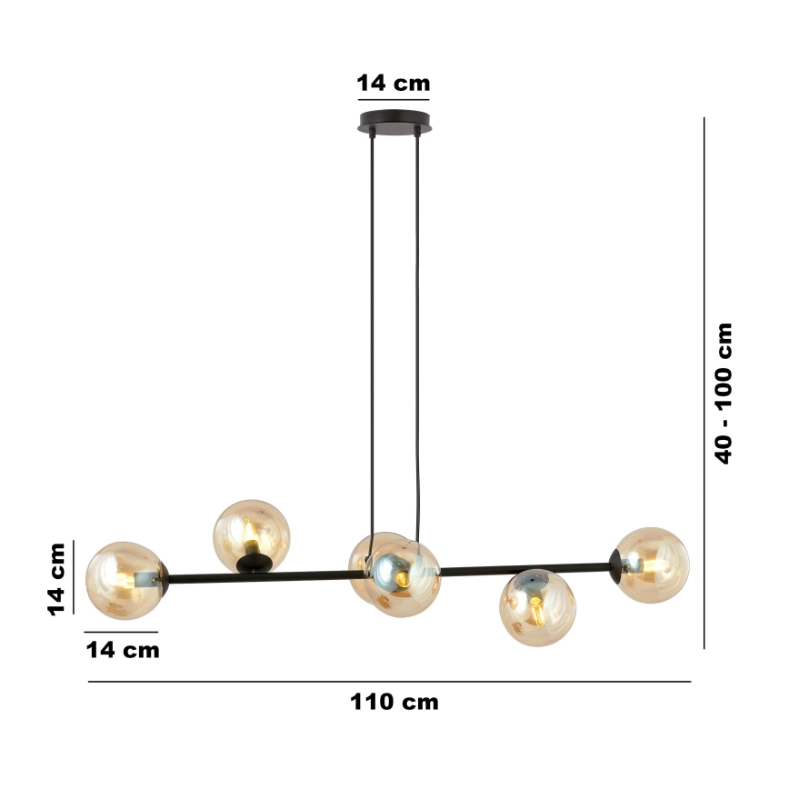 Kattokruunu johdossa ROSSI 6xE14/10W/230V musta/beige