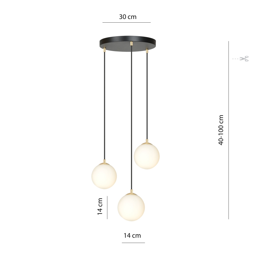 Kattokruunu johdossa ROYAL 3xE14/10W/230V halkaisija 30 cm musta