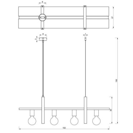 Kattokruunu johdossa SHELF 4xE27/60W/230V