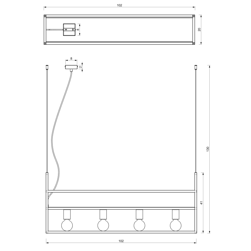 Kattokruunu johdossa SHELF 4xE27/60W/230V