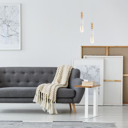 Kattokruunu johdossa SIMON 2xE27/60W/230V valkoinen/pyökki - FSC sertifioitu