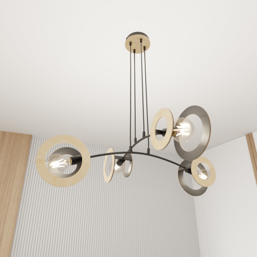 Kattokruunu johdossa SKIVA 4xE27/15W/230V musta/beige