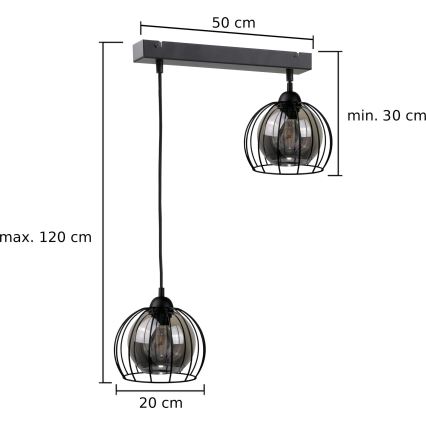 Kattokruunu johdossa SOLO BLACK 2xE27/60W/230V