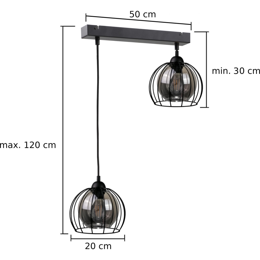 Kattokruunu johdossa SOLO BLACK 2xE27/60W/230V
