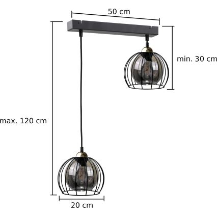 Kattokruunu johdossa SOLO BLACK 2xE27/60W/230V musta/kultainen