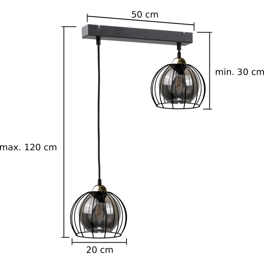 Kattokruunu johdossa SOLO BLACK 2xE27/60W/230V musta/kultainen