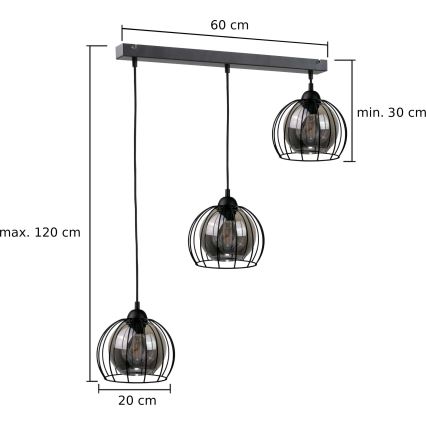 Kattokruunu johdossa SOLO BLACK 3xE27/60W/230V
