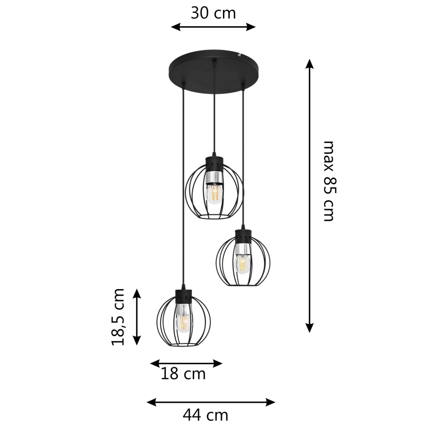 Kattokruunu johdossa STARLIGHT 3xE27/15W/230V musta/hopea