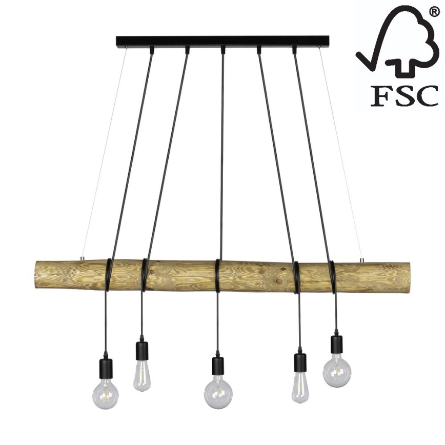 Kattokruunu johdossa TRABO 5xE27/60W/230V mänty - FSC-sertifioitu