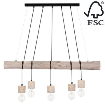 Kattokruunu johdossa TRABO 5xE27/60W/230V mänty - FSC-sertifioitu