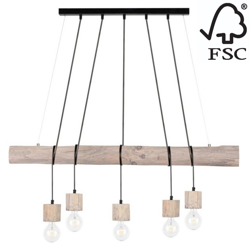 Kattokruunu johdossa TRABO 5xE27/60W/230V mänty - FSC-sertifioitu